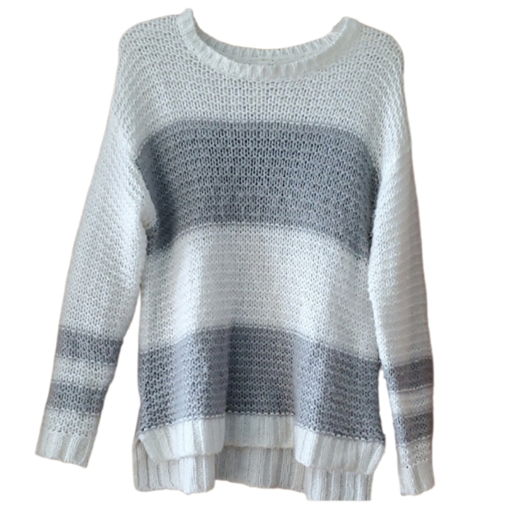 Aeropostale Womens Gray and White Striped Soft Oversized Sweater Size Small